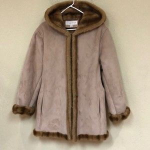 Jones NewYork faux fur boho hooded jacket size Large